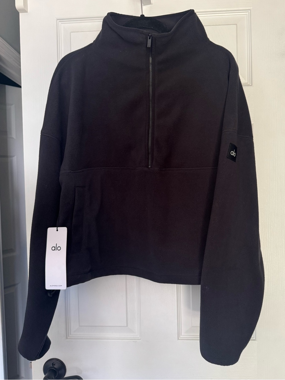 NWT ALO polar fleece Retreat Coverup ¾ zip pullover black